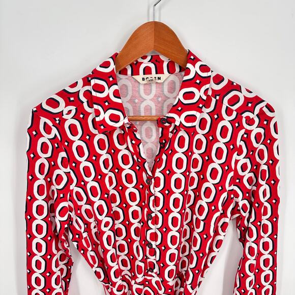 BODEN Laura Jersey Midi Shirt in Red Chain Pattern // 8 - Picture 5 of 13
